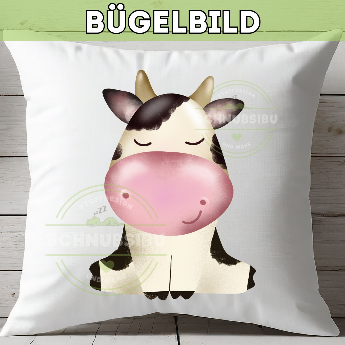 Bügelbild Kuh sitzend
